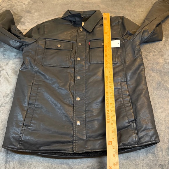 Levis Faux Leather Sherpa Lined Trucker Jacket Black Mens Medium LM1CU993 NEW - Picture 8 of 10
